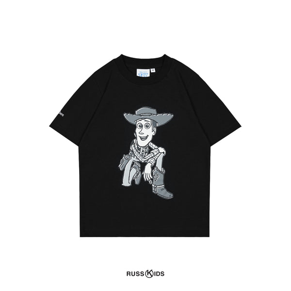 Russ Kids X 토이스토리 티셔츠 Anak Tangan Pendek Woody Kids 02 블랙