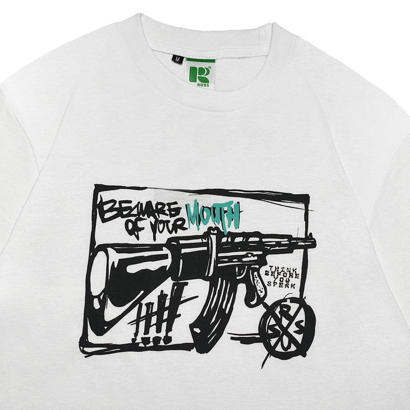 Russ  Kaos Pria Tshirt Beware White